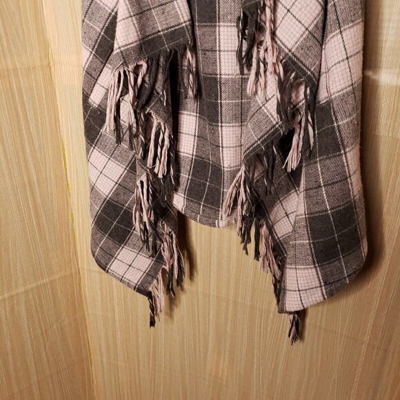 Altar'd State Womens Pink Grey Sleeveless Hooded Fringe Open Front Vest Small - Picture 3 of 7